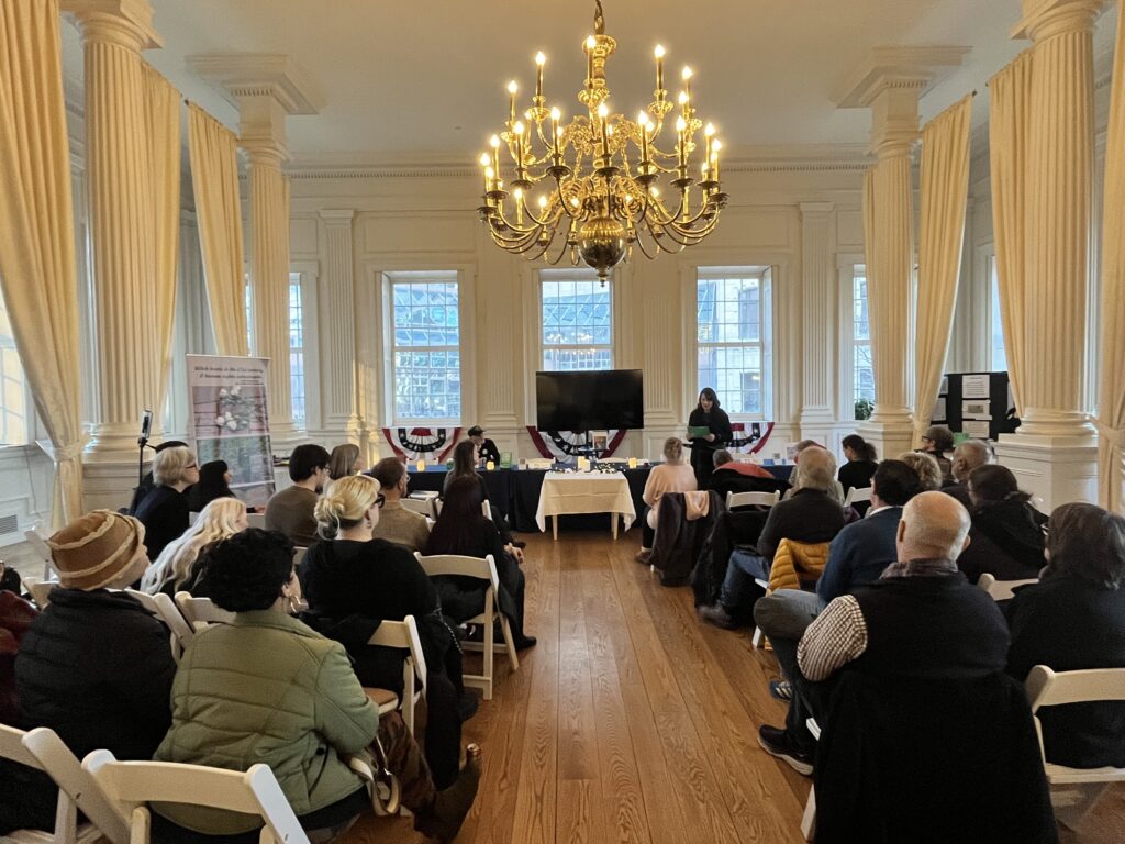 Audience attends the event Remembering the Innocent Victims of the Connecticut Witch Trials on February 1, 2025